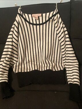 Philosophy Black and White Striped Crewneck Sweater